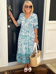 Madeline | Boho Floral V-Neck Dress
