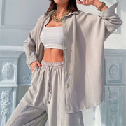 Womens Button Down Lounge Sets Long Sleeve Shirts And 2 Piece Outfit Set Casual Loungewear With Pockets