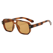 Retro Double Beam Sunnies Leopard Print Eyewear PC Unisex Polarized Sunglasses Square Frame Lightweight Anti-UV Glasses Men