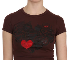 Exte Chic Brown Hearts Print Crew Neck Blouse - Retail Flare