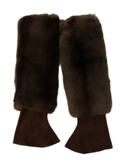 Dolce & Gabbana Elegant Brown Fur & Leather Elbow-Length Gloves - Retail Flare