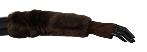 Dolce & Gabbana Elegant Brown Fur & Leather Elbow-Length Gloves - Retail Flare