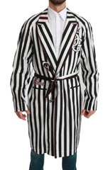 Dolce & Gabbana Elegant Belted Robe Nightgown in Black & White - Retail Flare