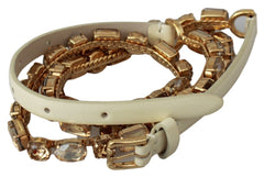 Dolce & Gabbana Champagne Crystal Embellished Leather Belt - Retail Flare