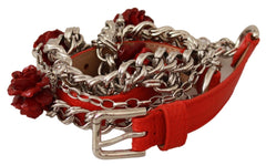 Dolce & Gabbana Elegant Floral Rose Waist Belt in Vibrant Red Dolce & Gabbana Retail Flare