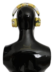 Dolce & Gabbana Chic White Leather Headphones with Yellow Print - Retail Flare