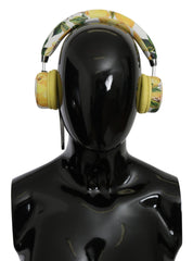 Dolce & Gabbana Chic White Leather Headphones with Yellow Print - Retail Flare