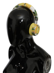 Dolce & Gabbana Chic White Leather Headphones with Yellow Print - Retail Flare