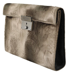 Dolce & Gabbana Beige Velvet Croco-Print Leather Briefcase Clutch - Retail Flare