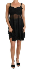 Dolce & Gabbana Elegant Black Silk Floral Lace Chemise Dress - Retail Flare
