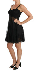 Dolce & Gabbana Elegant Black Silk Floral Lace Chemise Dress - Retail Flare