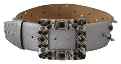 Dolce & Gabbana Stunning Silver Leather Crystal-Studded Belt - Retail Flare