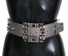 Dolce & Gabbana Stunning Silver Leather Crystal-Studded Belt - Retail Flare