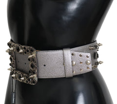 Dolce & Gabbana Stunning Silver Leather Crystal-Studded Belt - Retail Flare