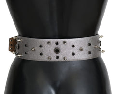 Dolce & Gabbana Stunning Silver Leather Crystal-Studded Belt - Retail Flare