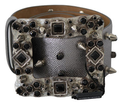 Dolce & Gabbana Stunning Silver Leather Crystal-Studded Belt - Retail Flare