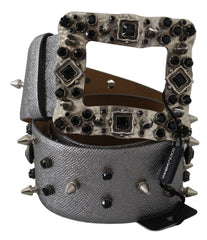 Dolce & Gabbana Stunning Silver Leather Crystal-Studded Belt - Retail Flare