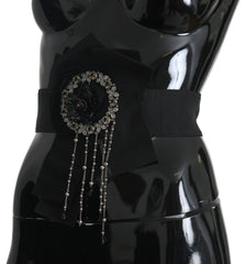 Dolce & Gabbana Elegant Black Crystal Waist Belt - Retail Flare