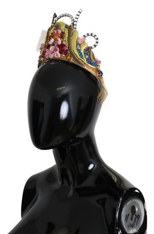 Dolce & Gabbana Stunning Crystal Diadem Tiara - Gold Multicolor - Retail Flare
