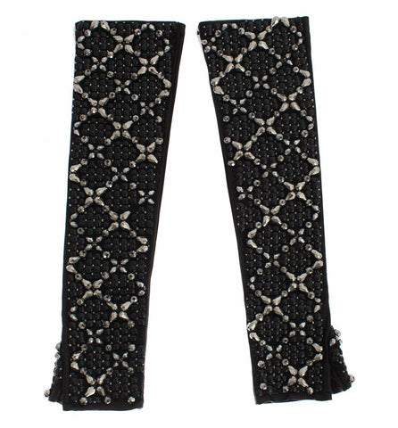 Dolce & Gabbana Elegant Crystal Beaded Leather Gloves - Retail Flare