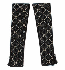 Dolce & Gabbana Elegant Crystal Beaded Leather Gloves - Retail Flare