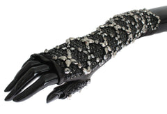 Dolce & Gabbana Elegant Crystal Beaded Leather Gloves - Retail Flare