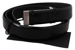 PLEIN SUD Elegant Black Leather Waist Belt - Retail Flare