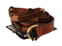 Scervino Street Elegant Braided Leather Belt in Dark Brown - Retail Flare