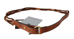 Scervino Street Elegant Braided Leather Belt in Dark Brown - Retail Flare