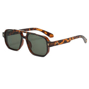 Retro Double Beam Sunnies Leopard Print Eyewear PC Unisex Polarized Sunglasses Square Frame Lightweight Anti-UV Glasses Men