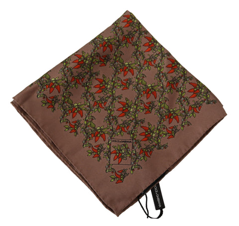 Dolce & Gabbana Elegant Brown Silk Pocket Square with Carrot Print - Retail Flare