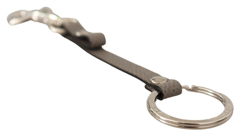 Dolce & Gabbana Elegant Gray Leather Keyring with Silver Accents - Retail Flare