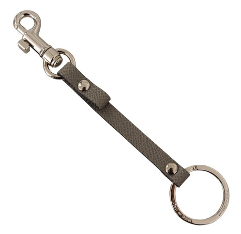 Dolce & Gabbana Elegant Gray Leather Keyring with Silver Accents - Retail Flare