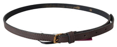 MILA SCHÖN Elegant Brown Leather Fashion Belt with Gold-Tone Buckle - Retail Flare