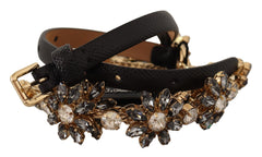 Dolce & Gabbana Elegant Crystal Daisy Chain Leather Belt - Retail Flare
