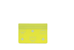 MCM Spectrum Diamond Mini Neon Yellow Visetos Leather Card Case Holder Wallet - Retail Flare