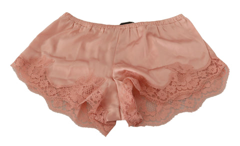 Dolce & Gabbana Elegant Powder Pink Silk Lace Lingerie Shorts - Retail Flare
