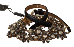 Dolce & Gabbana Elegant Crystal Daisy Chain Leather Belt - Retail Flare