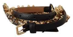 Dolce & Gabbana Elegant Crystal Daisy Chain Leather Belt - Retail Flare