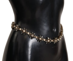 Dolce & Gabbana Elegant Crystal Daisy Chain Leather Belt - Retail Flare