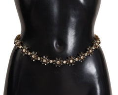 Dolce & Gabbana Elegant Crystal Daisy Chain Leather Belt - Retail Flare