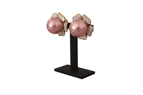 Dolce & Gabbana Elegant Floral Crystal Pearl Clip-On Earrings - Retail Flare