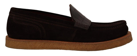 Dolce & Gabbana Elegant Suede Crocodile Loafers in Brown - Retail Flare