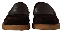 Dolce & Gabbana Elegant Suede Crocodile Loafers in Brown - Retail Flare