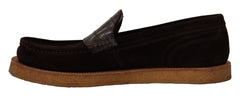 Dolce & Gabbana Elegant Suede Crocodile Loafers in Brown - Retail Flare