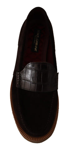 Dolce & Gabbana Elegant Suede Crocodile Loafers in Brown - Retail Flare