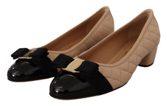 Salvatore Ferragamo Elegant Quilted Leather Pumps in Beige and Black - Retail Flare