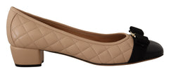 Salvatore Ferragamo Elegant Quilted Leather Pumps in Beige and Black - Retail Flare