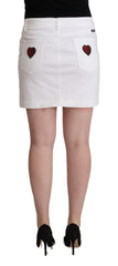 Dolce & Gabbana Chic Embellished White Denim Mini Skirt - Retail Flare
