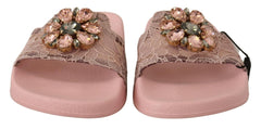 Dolce & Gabbana Floral Lace Crystal Embellished Slide Flats - Retail Flare